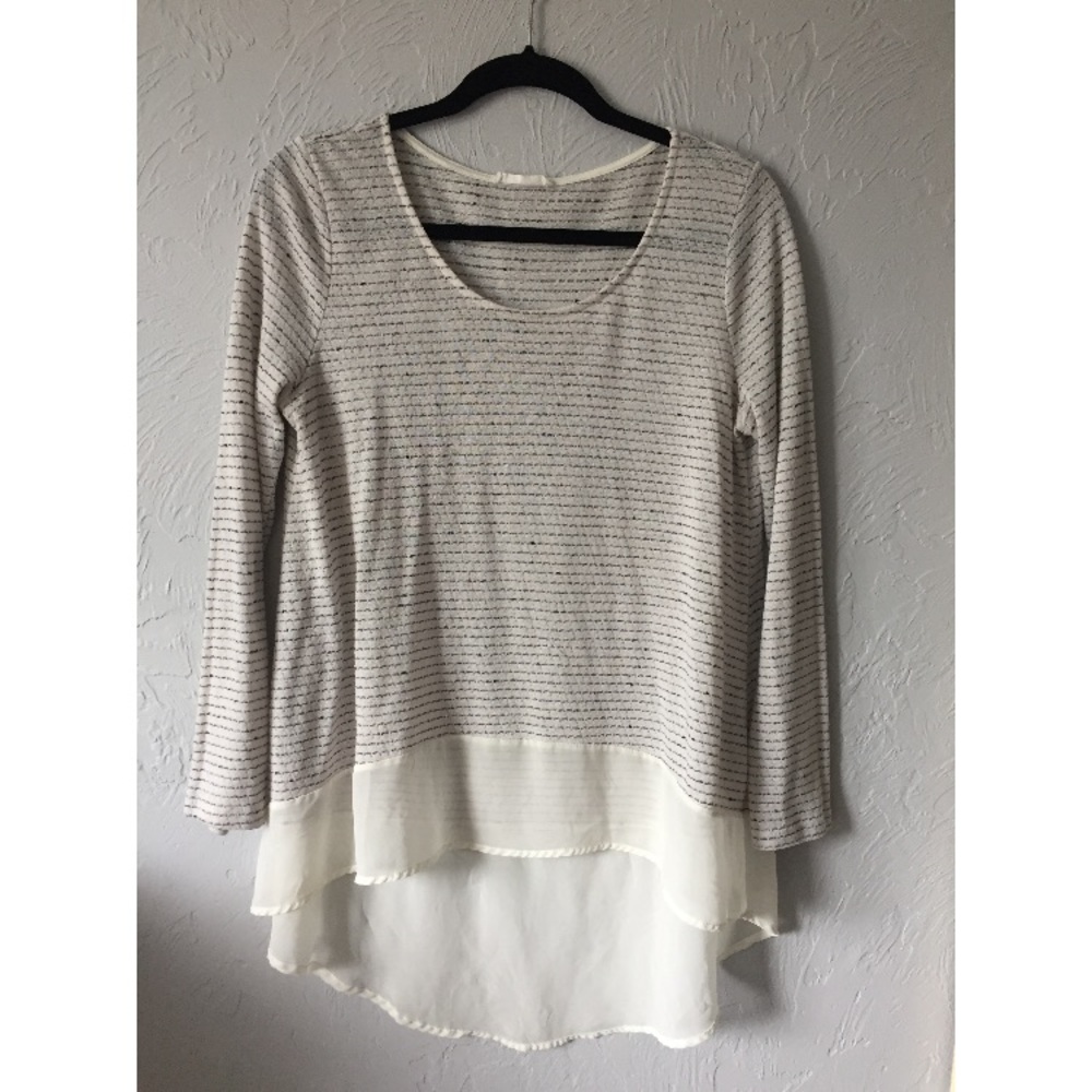 Striped Sweater with Chiffon Detail- Lush